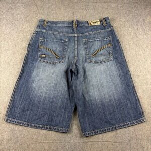 Y2K Baggy Jean Shorts Enyce Men 36 x 14 Denim Blue Pinkman Skater Grunge Hip Hop